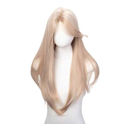 30-Inch Long Synthetic Wig Featuring A Natural Straight Style A Stunning Apricot. It Is Crafted From Heat-Resistant Fiber To Ensure Durability. This False Hairpiece Is Perfect For Daily Use, Offering A Natural And Realistic Appearance That Mimics