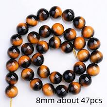 1串6/8/10毫米天然虎眼石珠子，彩色天然玛瑙宝石隔珠，散珠，适用于珠宝制作DIY时尚手链、项链、耳环 - 虎眼石 - 查看 25