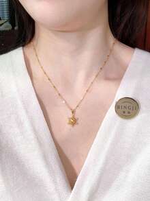 1件畅销闪亮雪花双面项链，精致花朵造型吊坠，女士稀有高端项圈项链，可作礼物 - 彩色 - 查看 2