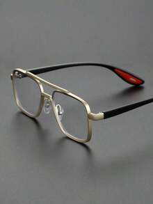 1pc Metal Geometric Oversized Full Frame Advanced Sense Unique Double Beam Design Exaggeration Personalized All-Match Men Glasses  Bachelorette Party - Clear - View 6