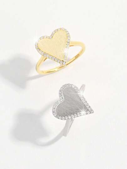 1枚优雅闪亮时尚精致经典个性化925银立方氧化锆心形纹理设计戒指，适合女性日常搭配、约会、派对，提升优雅气质，馈赠佳品。