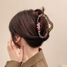 1个豹纹小狗亚克力大号发爪夹，时尚日常佩戴发饰 - 紫紅色 - 查看 2