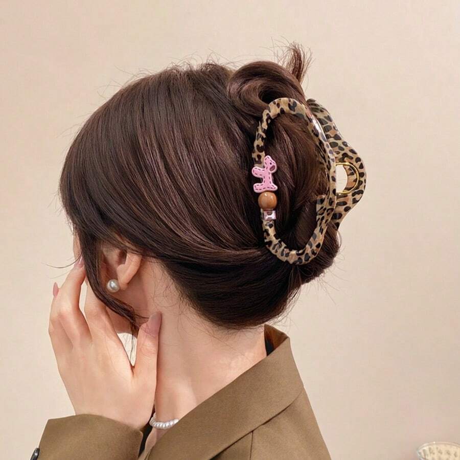1个豹纹小狗亚克力大号发爪夹，时尚日常佩戴发饰