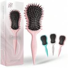 Curl Defining Brush For Curly Hair | Edge Control Round Hairbrush For Blow Out | Boar Bristle Hair Brush For Women And Wave Hairbrush For Men (Pink) - Pink - 查看 2