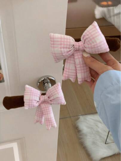 1个可爱蝴蝶结门把手套，卧室装饰，适用于婴儿房、女孩房，防撞防霜，装饰粉色房间