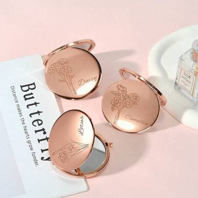 个性化迷你化妆镜，伴娘礼物，生日梳妆镜，女士口袋镜，伴娘感谢礼物，婚礼派对礼物，时尚，潮流，休闲，简约，个性化，定制，独特