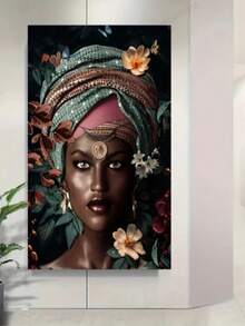 Pintura de arte en lienzo de mujer africana moderna de 80,01 x 119,99 cm, decoración de pared sin marco para sala de estar y dormitorio - diamante redondo - Ver 2