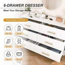 Storage Cabinet With 6 Drawers,Chest Of Drawers Foyer,Large Capacity Storage,Living Room, Bedroom - White - View 3