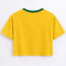 Cropped T-Shirt Brazil Top Round Neck Yellow Green Short Sleeve World Cup  Rio De Janeiro  Fans - Yellow - View 2