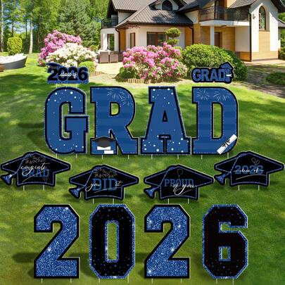 14pcs-Pcs-Graduation Sign Board, Blue 2026 Graduation Sign Board, Congratulations Graduation Decorations, 2026 Graduation Sign Board, School University Graduation Decorations, Party Supplies