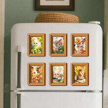 1 pieza Imán de refrigerador de gatito lindo - Arte de gato de acuarela con flores. Ideal para cocinas, refrigeradores, pizarras blancas y gabinetes del hogar; un regalo creativo para amantes de las mascotas. - multicolor - Ver 10