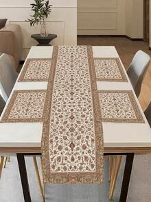 1pc Vintage Floral Pattern Linen Table Runner, Suitable For Holidays, Parties, Birthdays, Dinners, Kitchen & Dining Room Decor, Shoe Cabinet Cover, All Season Home Decor & Textile - Multicolor - View 3
