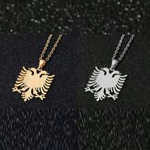 1 chiếc mặt dây chuyền hình đại bàng Albania mạ vàng 14K, trang sức thép không gỉ đánh bóng, dây chuyền dẹt 3mm, kiểu dáng unisex. - Chim ưng - Xem 1