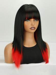 Black To Red Ombre Straight Wig With Fringe – Perfect For Daily Wear, Parties, Festivals & Halloween Costumes - Red Ombre - View 4
