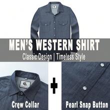 Men's Denim Cowboy Pearl Snap Casual Western Button Down Up Long Sleeve Work Shirts - hải quân 5 - Xem 2