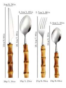 2/4/12件套天然竹柄不锈钢餐具套装，天然竹柄复古防滑，不锈钢镜面抛光，锯齿刀刃锋利，适合切牛排，叉勺一体式设计，可用于甜点和咖啡，新款中式高端餐具，适用于家庭用餐、民宿和餐厅，易于清洁且耐腐蚀，提升用餐体验，INS风格西式餐具套装，适用于节日、生日派对和日常用餐。 - 彩色 - 查看 3