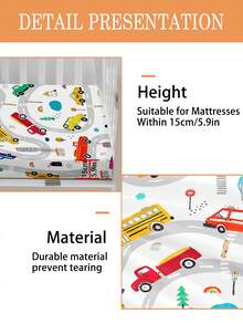 1 pieza 110g Sábana ajustada con diseño de transporte de dibujos animados, sábana de cama linda para habitaciones infantiles, sábanas de cama para bebés, sábanas de cama para niños, sábanas de cama para bebés con estampado, sábanas de cama con impresión 3D de dibujos animados, adecuadas para habitación infantil, cama de niños, guardería, cuna de bebé y cochecito, 100% poliéster (1 sábana, sin material de relleno), altura del borde de la sábana de 15 cm - Multicolor - Ver 5