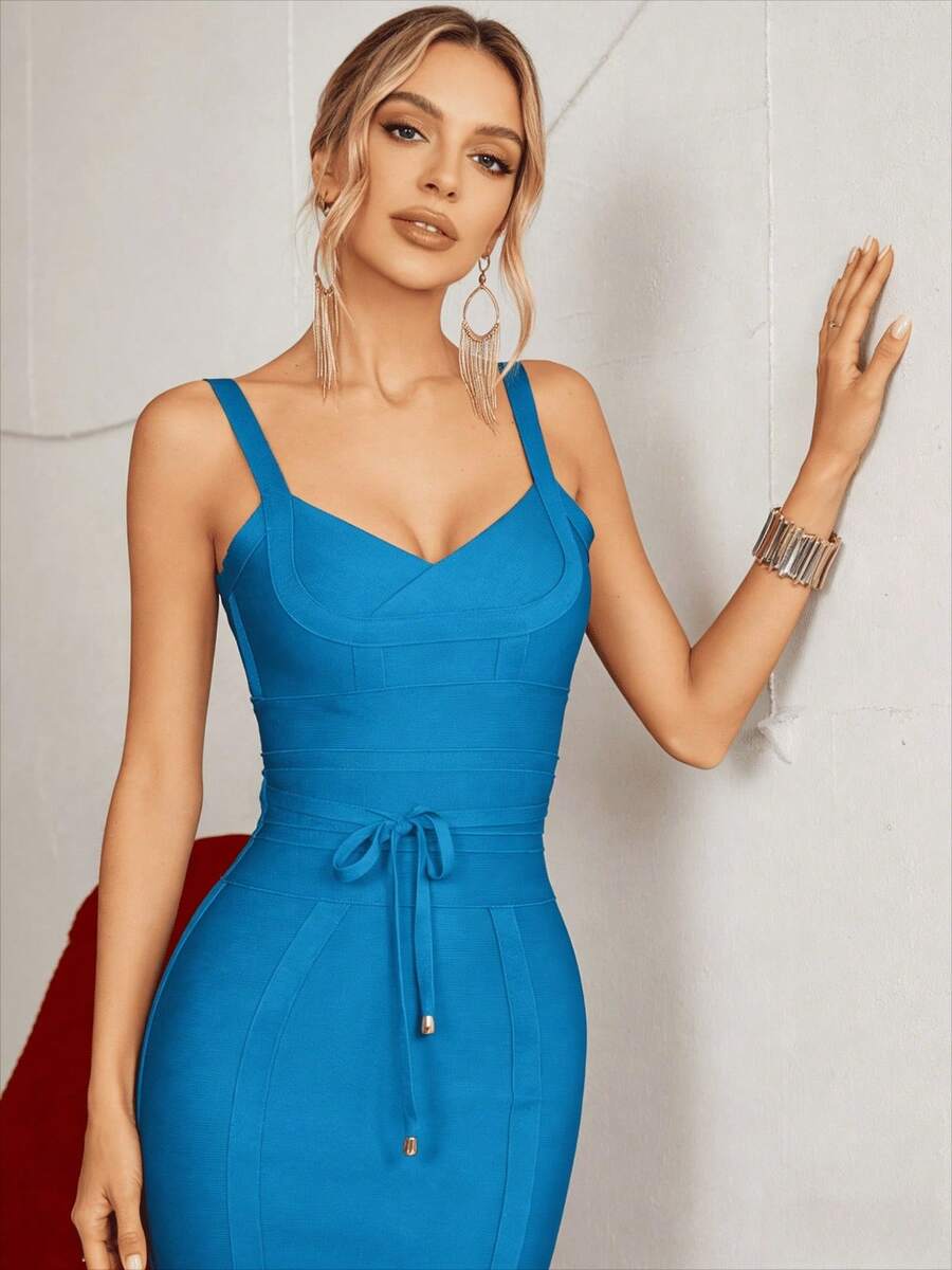 Women's Bandage Dress Strap Sashes Sleeveless Rayon Bodycon Dresses Club - Màu xanh lam - Xem 1