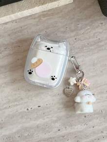 1pc 3D Cat Ear Bluetooth Earphone Case, Cute Paw Print Puppy, Compatible With Airpods 4/Pro 3, Full Protection, Girly Accessory - Multicolor - View 2