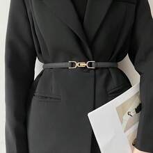 Two Black And White Combination PU Material Retro Waist-Cinching Mechanical Stitching Belts - Black and White - View 2