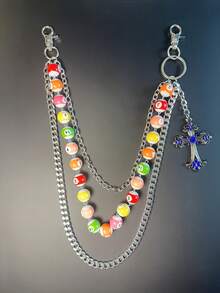 New Multicolor Billiard Ball Chain Belt, Punk Y2K Hip Hop Waist Luxury Accessory, Halloween & Holiday Gift, Random Digit Sequence Delivery - Multicolor - View 3
