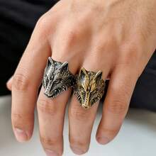 1 Peça Anel Masculino Vintage Punk Rock Cabeça de Lobo, Material em Aço Inoxidável 316, Revestimento a Vácuo Eletrolítico de Ouro 18K, Adequado para Uso Casual Diário, Viagem, Festa com Tema, Uso em Arte de Rua - Anel masculino com cabeça de lobo - Visão 7