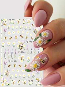 2 Pcs 3D Bees Daisy Florals Nail Art Stickers Elegant Elegant Daisy Flowers Lavender Insects Self-Adhesive Charms For Nails Spring Summer DIY Nail Art Design Manicure Decoration - Multicolor - View 6