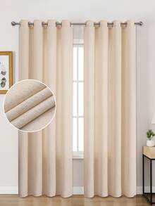 1pc/2pcs Light Filtering Curtains/Top Tie Solid Curtains/Light Balancing Filtering Sunlight Curtains, Multiple Sizes & Colors Available, Faux Linen Texture Suitable For Living Room, Bedroom, Kitchen, Home, Farmhouse, Rustic Decor, Beige Curtains - Beige - View 1