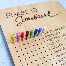 1个木制Phase 10计分板，圆形计分器，带8个彩色钉子，适用于桌面游戏、家庭聚会 - 彩色 - 查看 1