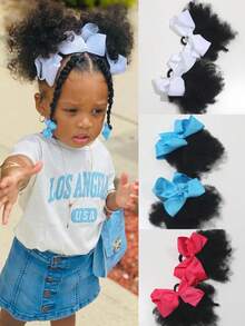 2 Tóc giả cho trẻ em kiểu búi nơ, tóc xù mềm mại, tóc xoăn Marley, tóc dày cho bé gái, có dây chun. - Màu đen tự nhiên - Xem 2