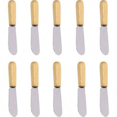 10 piezas Espátulas para untar de 4 pulgadas con mango de madera, espátulas rectas y anchas de acero inoxidable para queso, mantequilla, sándwiches, pasteles y condimentos