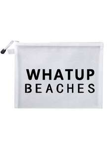 彩色防水网眼沙滩包，印有“WHATUP BEACHES”字样，沙滩主题，大容量透明化妆包，尼龙拉链洗漱包，轻便易携，可装防晒霜、零食、比基尼和沙滩必备用品。 - 彩色 - 查看 13