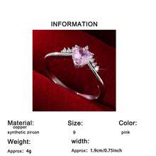 1 Peça Anel de Coração com Pedra Zodiacal Cintilante, Elegante e Glamoroso, Design Romântico da Moda, Presente Ideal para Casais, Melhores Amigos, Adequado para Uso Diário, Casamentos, Festas, Férias na Praia, Dia dos Namorados - Rosa chiclete - Visão 6