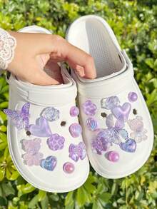 20 piezas Decoraciones de zapato con mariposas moradas y osos morados, accesorios de zapato desmontables, flores de zapato DIY, elegantes y de moda, adecuados para sandalias y pantuflas perforadas, excelentes para regalos de vacaciones - Morado - Ver 4