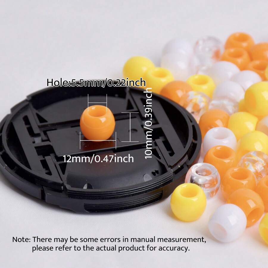 100顆 10x12mm 大孔塑料彩色馬尾髮珠，適用於非洲編髮，混色包含黃色與橘色