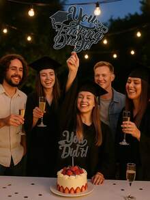 1 pezzo Decorazione per torta di laurea 2026 con glitter neri "You Did It" - Divertente decorazione per torta di laurea per feste di celebrazione, decorazioni per torte di laurea per college, scuole superiori, decorazioni per torte di laurea, forniture per feste di laurea classe 2026 - nero - Visualizzare 8