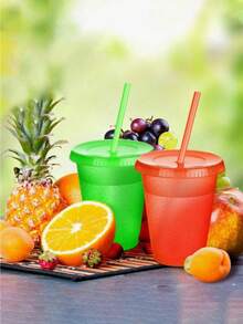 20 piezas Vasos reutilizables con tapa y pajita, botellas de agua para viaje, tazas para café helado, vasos de plástico para adultos para Navidad, boda, compromiso, fiesta de playa hawaiana, celebración - multicolor - Ver 3