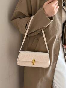 1个时尚豹纹女士单肩包，简约设计，金属旋扣，PU材质，时尚百搭的腋下包，适合日常通勤 - 白色 - 查看 3