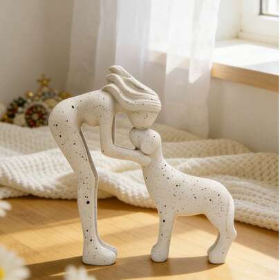 مجموعة تماثيل راتنجية مجردة حديثة للمرأة والكلب، نحت محبي الحيوانات الأليفة بسيط باللون الأبيض/الأسود/المرقط، ديكور منزلي مؤثر للغرفة المعيشة وغرفة النوم والمكتب والمدخل، هدية مثالية لأصحاب الكلاب وهدايا الاحتفالات والمنزل الجديد، تأثير بوهيمي لطاولة القهوة والرف الكتب