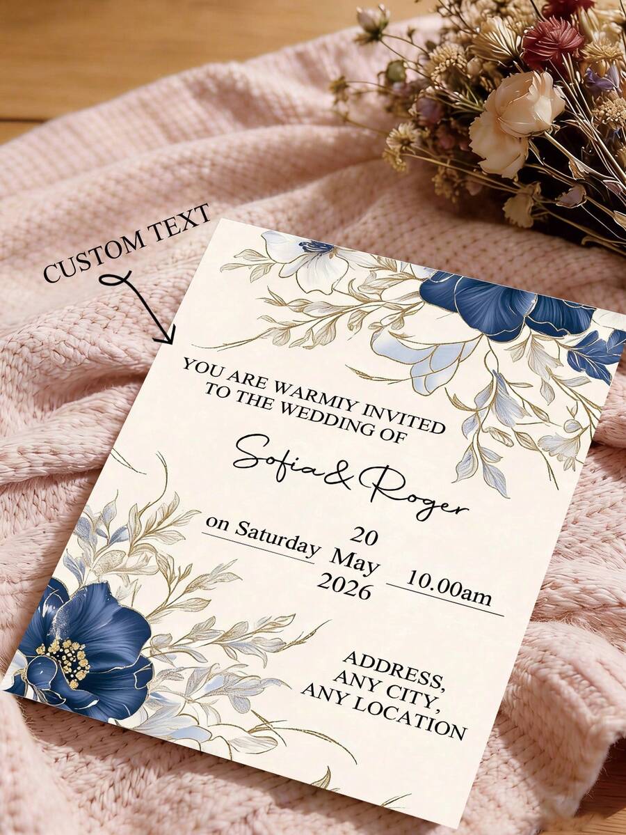 Customized Invitation Cards, Personalized Wedding Invitations, Floral Invitation Cards For Printing, Personalized Cards, Engagement Party Invitations, Thank You Cards, Suitable For Weddings, Holidays, Birthdays, Christening Parties, Personalized Gifts - Customized Invitation Card - View 1