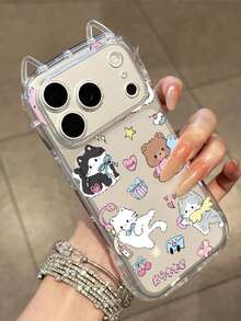 1个可爱蝴蝶结、爱心、樱桃猫图案透明软TPU材质1.5mm厚防震手机壳，带猫耳挂绳，适用于 17/17Pro/Air/17PROMAX/17E/16E/16/16Pro/16PLUS/16Promax/15Promax/11/12/13/14/15Plus/15Pro/14Pro/13Pro - 彩色 - 查看 3