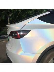 1 Roll Rainbow Holographic White Car Wrap Vinyl Film, Self-Adhesive, Waterproof, UV-Resistant, Suitable For Vehicle Exterior And Interior Decoration, High Temperature Resistant, Applicable To Various Car Models, Exquisite Appearance - One Size Fits All - View 4