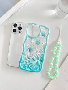 Cream Wavy Edge Glossy Oil Seawave Sea Turtle Painted Anti-Drop Phone Case With Handmade Beaded Bracelet, Suitable For IPhone XR/7/8, 15 Pro Max, 13, 14, 11, Soft Case, Suitable For Galaxy S24, Galaxy S24+, Galaxy S24 Ultra, Galaxy S22, Galaxy A13 4G, Galaxy A52, A52s 5G, Galaxy A23, Galaxy A35, Galaxy A25, Galaxy A73, Note 11, 11 Lite - Multicolor - View 4