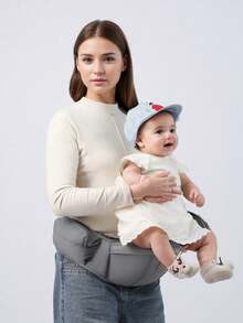 Portabebés de taburete para la cintura, taburete sentado multifuncional para exteriores, portabebés ligero y portátil con estilo de abrazo, adecuado para todas las estaciones - Gris Claro - Ver 12