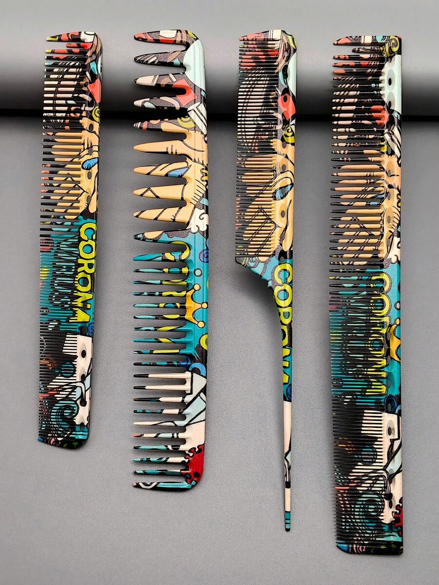 4件套美发造型梳套装，沙龙专业理发梳套装，美发师理发梳，必备家用美发工具，优质剪发梳，PC树脂材质，耐热防静电 - 彩色 - 查看 1