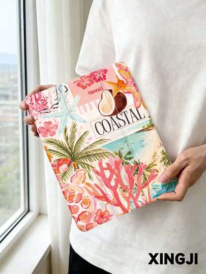 1个珊瑚、海龟和海洋元素图案平板保护套，兼容iPad 10.2英寸（第十代）/（A16）11英寸（第十一代，2025款）、iPad Pro 11英寸（2021/2020款）、Galaxy Tab A8 10.5英寸（2022款）、Matepad 10.4/Tab，内置笔槽，防摔，带支架，自动休眠/唤醒功能，是馈赠亲友的绝佳礼物。