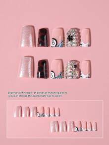 Bộ 24 móng tay giả dài họa tiết da báo Y2K kiểu Pháp, đính đá, bộ dụng cụ làm móng acrylic bao gồm 1 gel dẻo và 1 dũa móng, kiểu móng tay Pháp, thích hợp cho phụ nữ và bé gái tự làm cho các dịp hàng ngày, lễ hội, tiệc tùng. - Nhiều màu - Xem 3