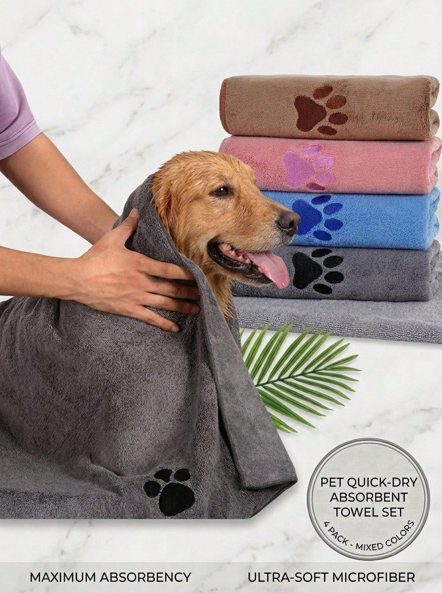 PETSIN 宠物超强吸水速干毛巾,超细纤维材质,宠物洗澡巾,狗狗擦洗巾,刺绣图案 - 彩色 - 查看 1