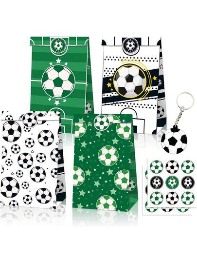 1 Set Football Party Favors Gift Set, Includes Football Gift Bag, Keychain, Silicone Wristband And Stickers; Football Themed Party Favors, Sports Event Prizes, Football League Cheering Gifts, Football Team Memorabilia, World Cup Fan Souvenirs, Football Club Recruitment Gifts