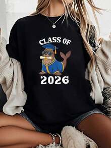 Camiseta Unisex 100% Algodón con Estampado de Graduación Clase de 2026 y Diploma - Camisetas de Manga Corta - Negro - Ver 6